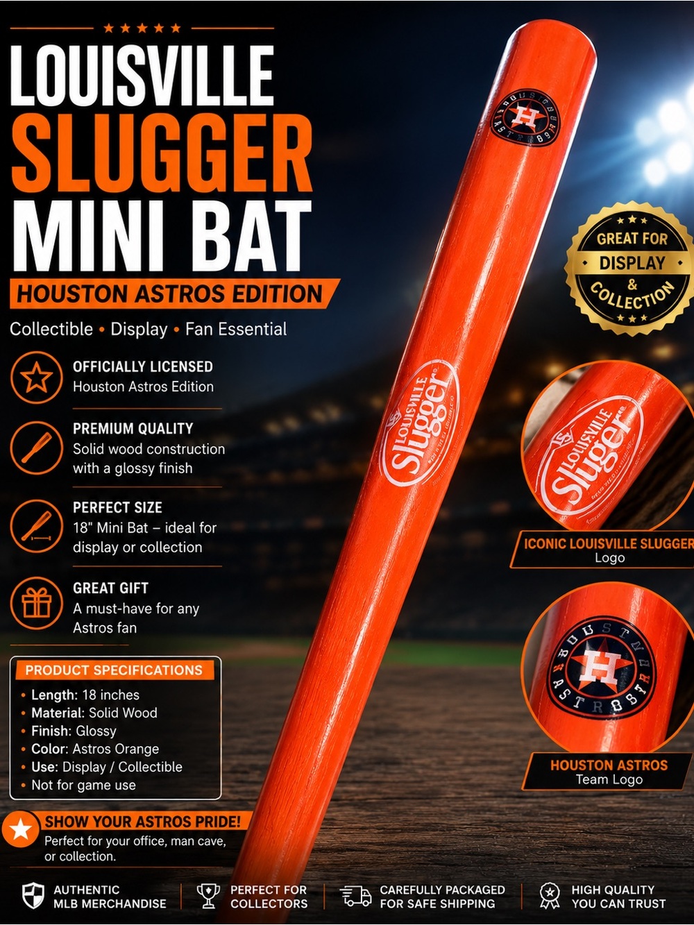 Louisville Slugger Houston Astros Mini Bat - Orange 18”
